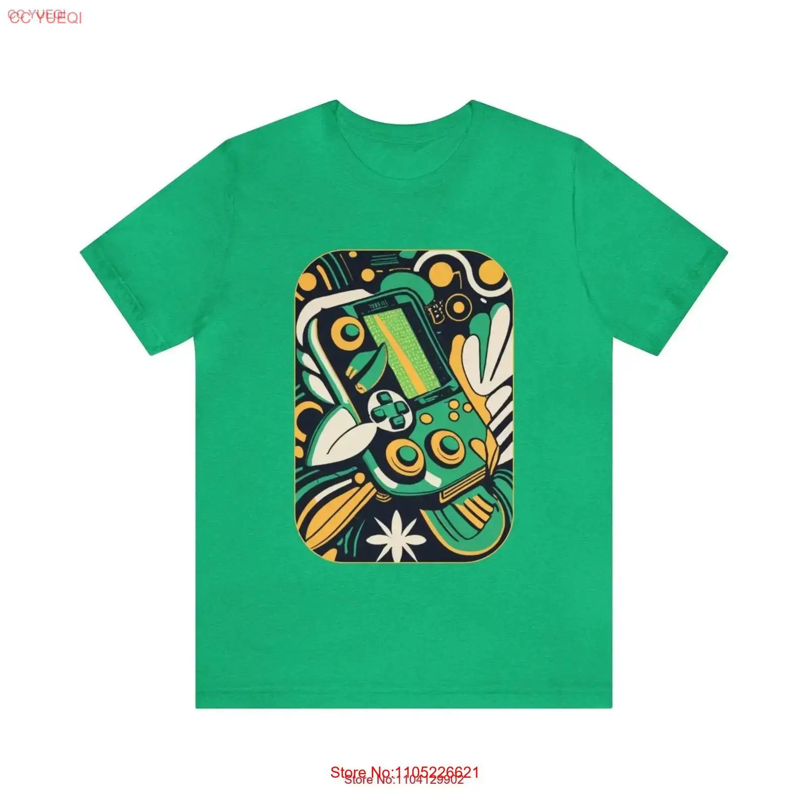 Gaming Console Old School - T-shirt vert feuillage rétro, contrôleur de